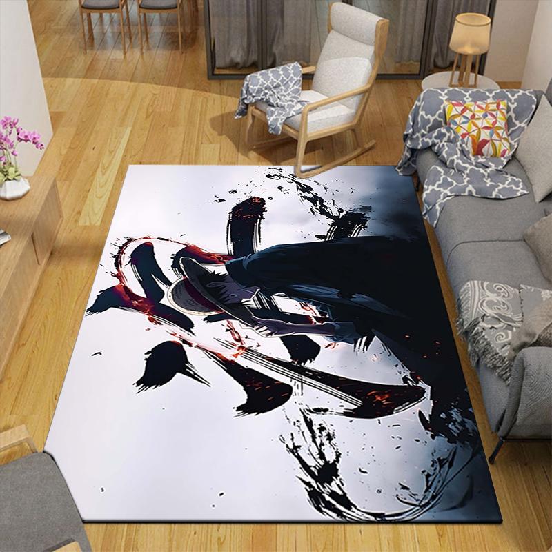 1Pc Dark Ink Swordsman Graphic Printed Flannel Rug Soft Non Slip Carpet for Bedroom Living Room Office Floor Outdoor Home Decor Xmas Gift Q1336