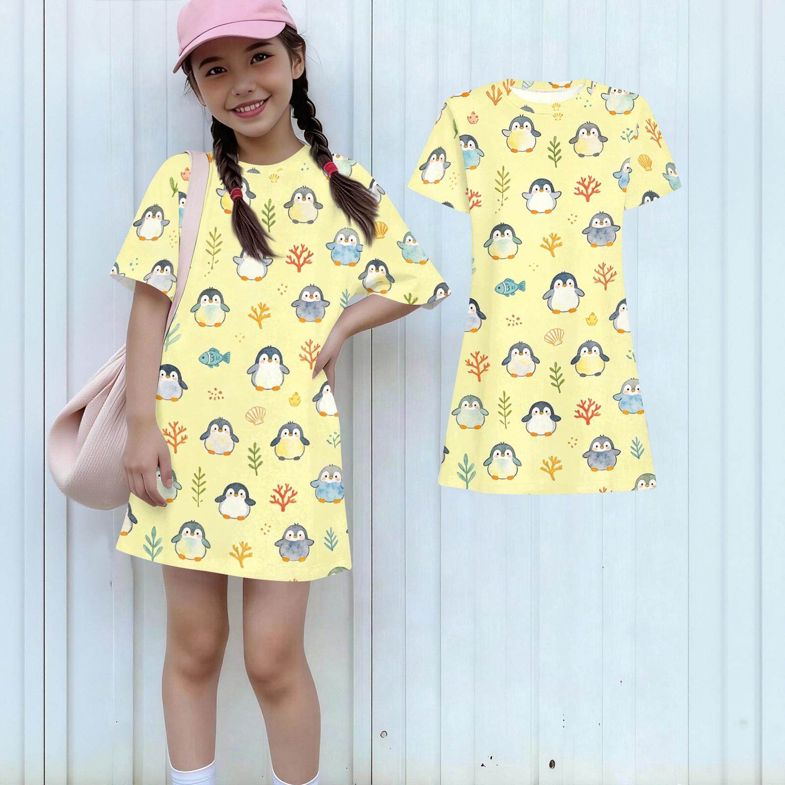 

Girls Loose Fit Short Sleeve Dress Lightweight Animal Print Casual Dress for Kids Comfortable Round Neck Summer Dress for Children 110