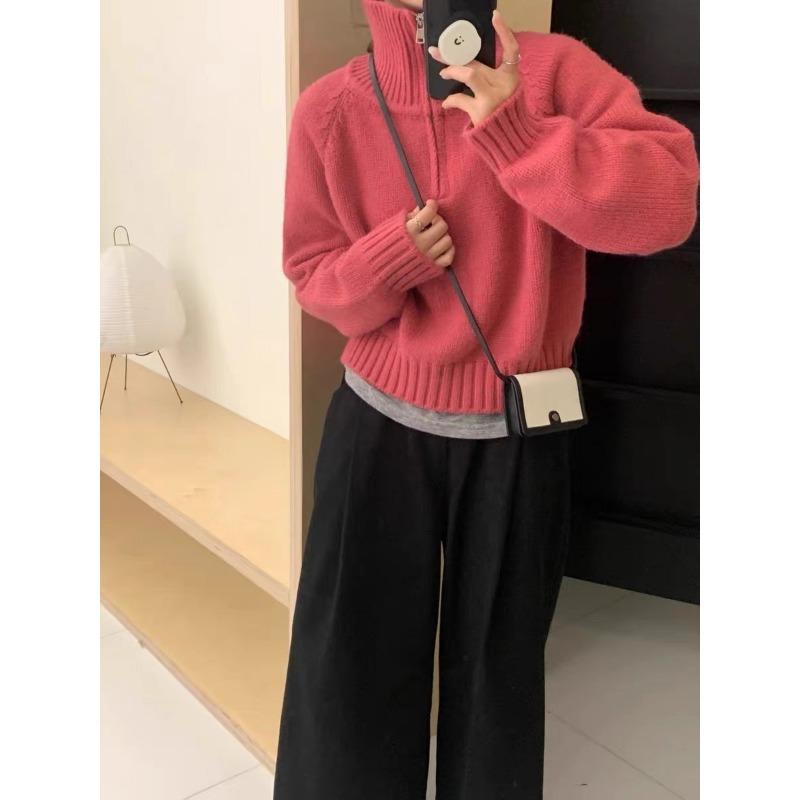 YYFS Damska moda swobodna jesień zima jednolity kolor nadruk długi rękaw POLO swetry