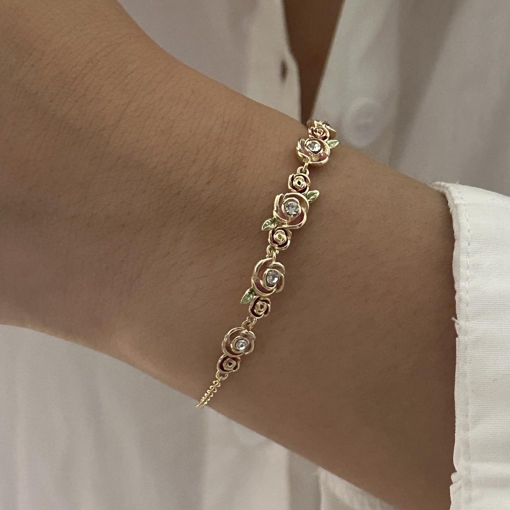 Boho Vintage Colorful Enamel Flower Bracelet For Women Gold Plated Crystal Zircon Hollow Floral Bangle Party Wedding Jewelry