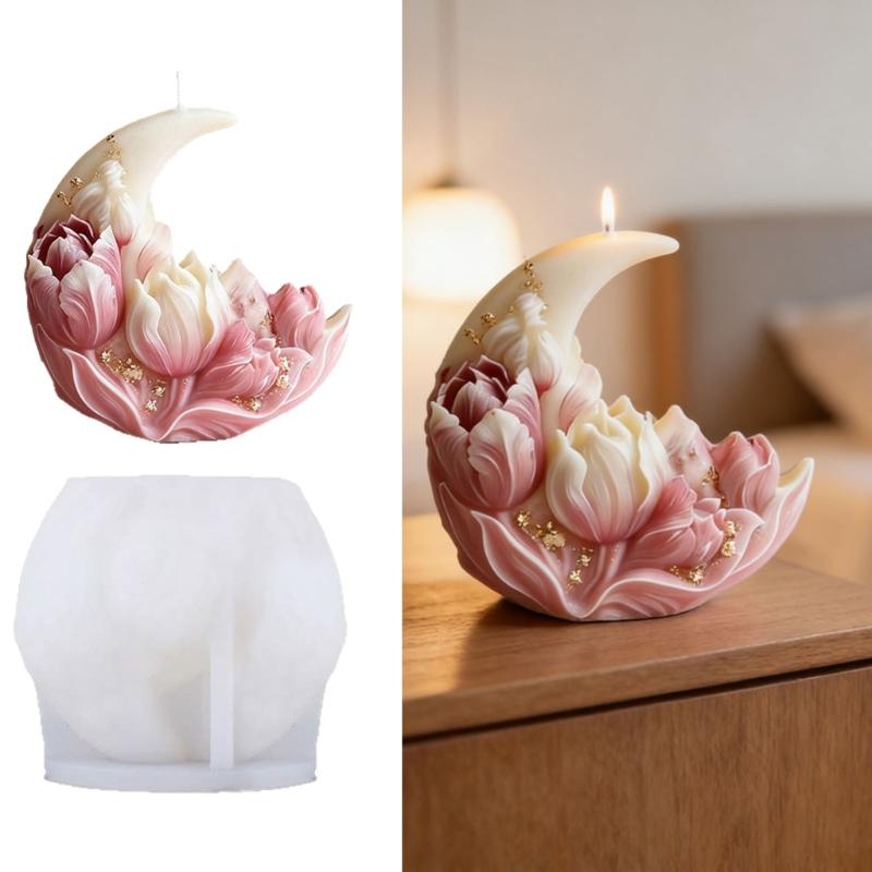 Flower Embossed Moon Silicone Molds Candle Making Tool for Handmade Candle Soap Home Decoration Epoxy Resin Craft