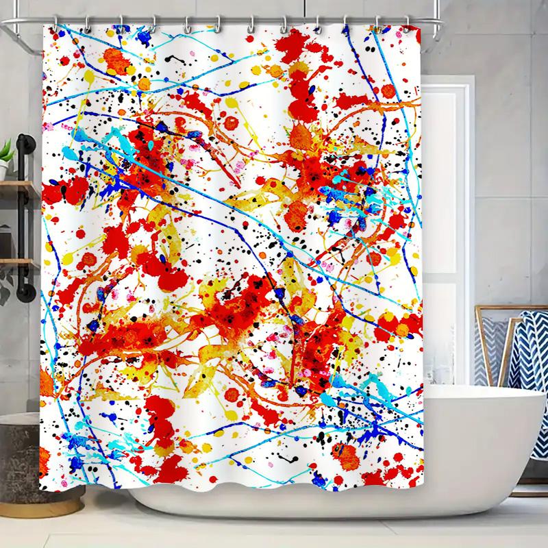 Bright Splatter Shower Curtain Waterproof Fabric with Multiple Colors Perfect for Bathroom Decor (Red, Blue, Yellow White)