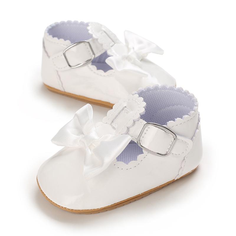 Khaki 0-18M Baby Casual Shoes Infant Toddler Bowknot Non-slip Rubber Soft-Sole Flat PU First Walker Newborn Bow Decor Mary Janes