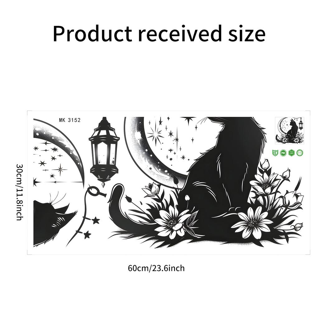 Black Cat Moon Flowers Wall Sticker Vinyl Decal for Living Room Entrance Home Decor Background Wall Art