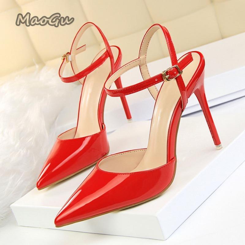 Fashion Fashion Sandals Women 2025 Patent Leather High Heels Women Sandals Summer Heeled Sandals Pointed Toe Women Pumps Sandale Femme