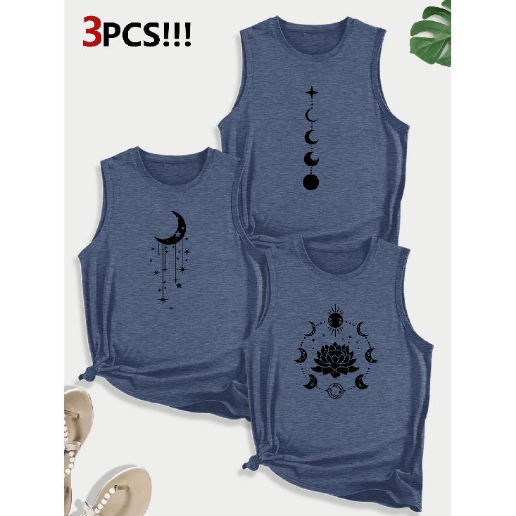 Leopard print, sunflower, and butterfly combination gift print pattern round neck3Pack of sleeveless vests for women in spring, summer, and autumn S