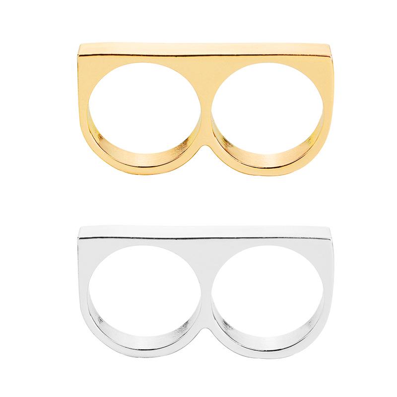 Hip Hop Punk Stainless Steel Brass Knuckles Ring for Women/Men Two Fingers Personality Fashion Jewelry