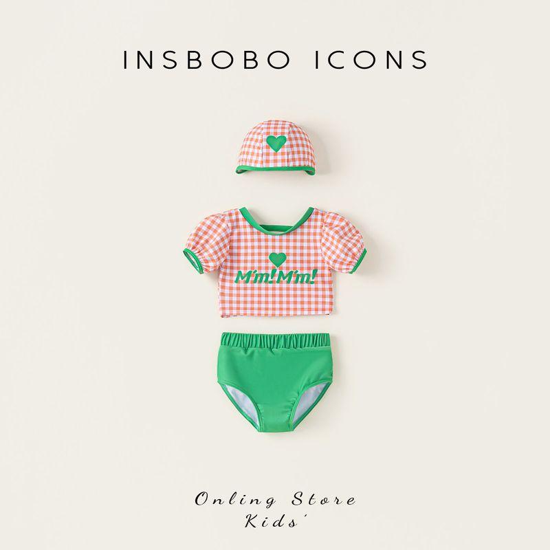 Insbobo Girl s Swimsuit 2025 Summer New Arrival Baby Girl Swimsuit Two-Piece Suit Children s Summer Clothing Girls  Clothing Tide Orange and White Grid 100