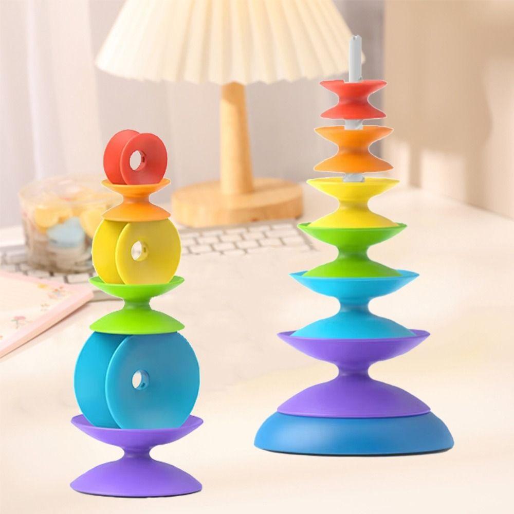 Rotating Rainbow Stacking Toys Ferrule Stacking Blocks Baby Toy  Color Size Cognition