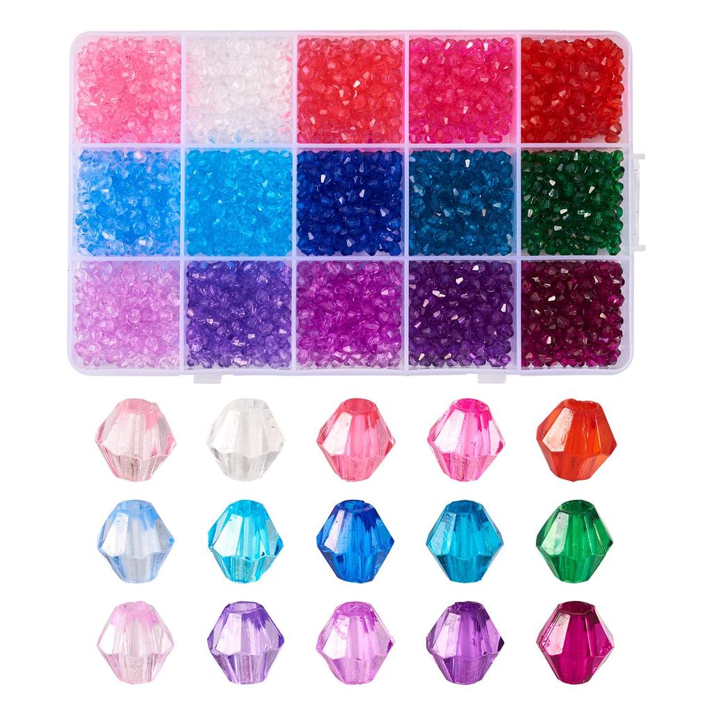 Beadthoven 4mm Cut Abacus Beads, Approximately 2250 PiecesBox, Colorful Acrylic Beads, Clear Faceted Bicone Beads, Spacer Beads for Beading, Jewelry