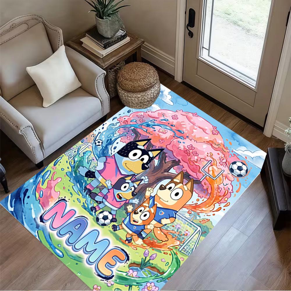 Soccer Fun Bluey Personalized Text Area Rug Perfect for Decorate Room Hallway Dining Room Study Room Antislip Carpet Anime Office Decor