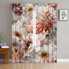 2pc Elegant Floral Peony Watercolor Curtains Blush Pink Living Room Curtains Aesthetic Sheer Panel Home Decor Curtain for Window