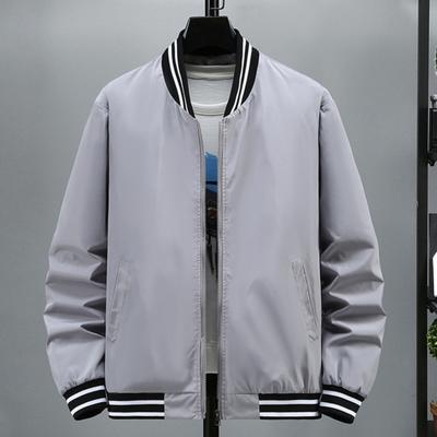 Herren Baseballjacke Stehkragen Langarm Gestreift Patchwork Farbe Sportmantel Reißverschlussleiste Gym Outwear mit Taschen