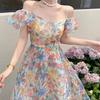 Sense floral dress summer vacation wind beach skirt backless design birthday dress skirt