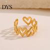 Adjustable Women Ring Open Golden Color Heart Line Cross Leaf Shape Finger Polished Hip Hop Style Paty Club Lady Jewelry