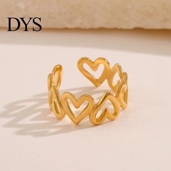 Adjustable Women Ring Open Golden Color Heart Line Cross Leaf Shape Finger Polished Hip Hop Style Paty Club Lady Jewelry