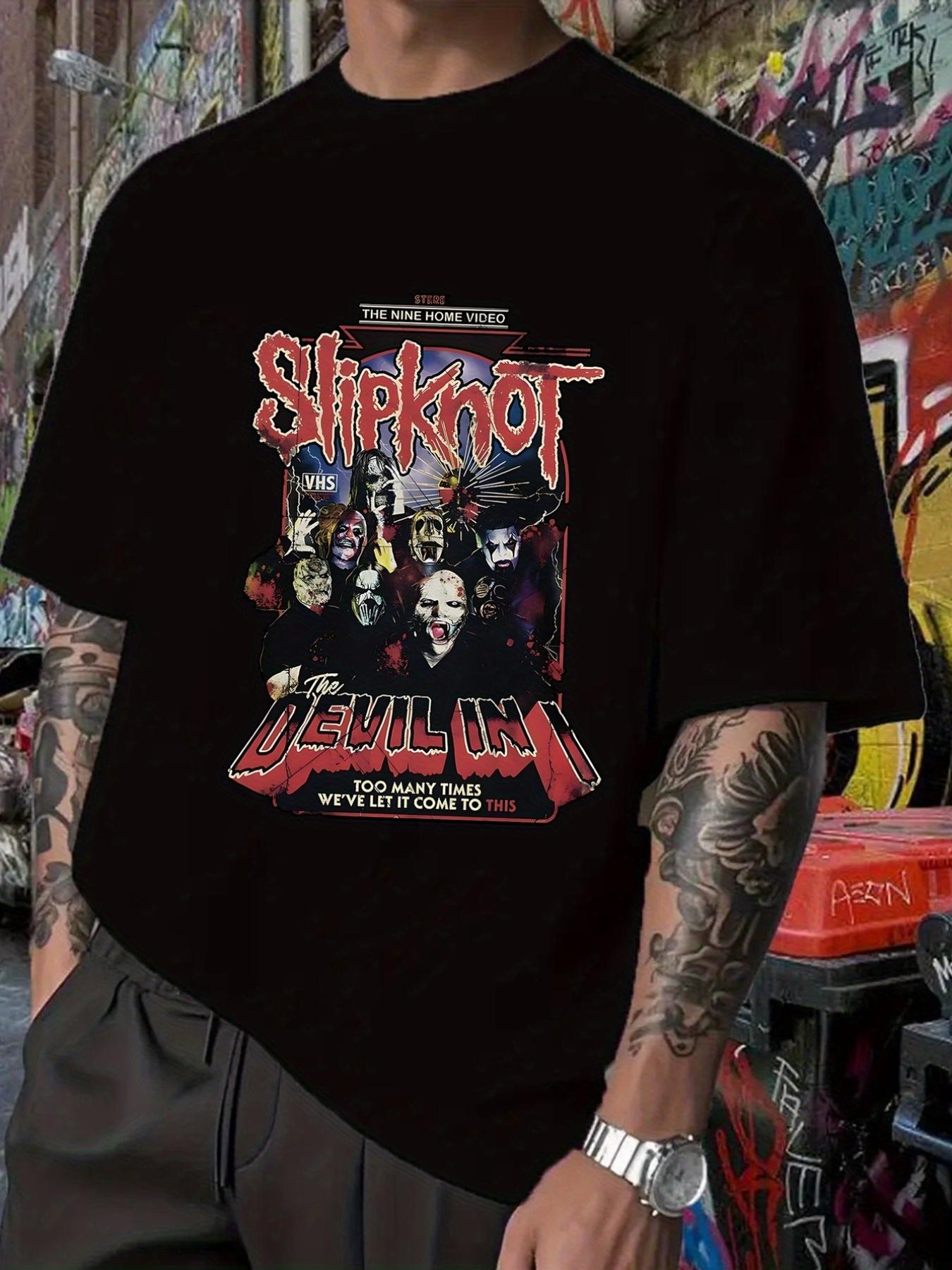 

Slipknot Heavy Metal Band Graphic T-shirt - Black Short Sleeve Crewneck with Red & White Print S