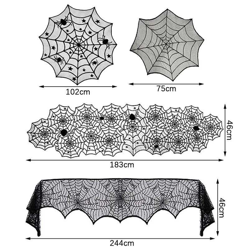 2025 Halloween Decoration Lace Spider Web Skeleton Skull Tablecloth Black Fireplace Mantel Scarf Event Party Supplies