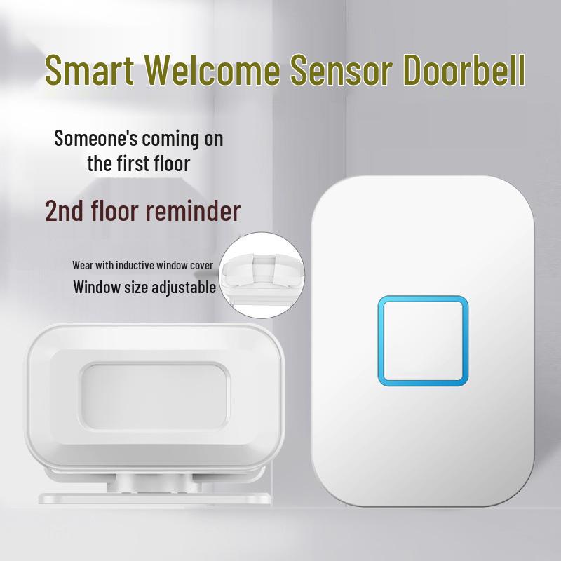 Store Entrance Welcoming Voice Sensor Doorbell White; 1 Sensor + 1 Receiver