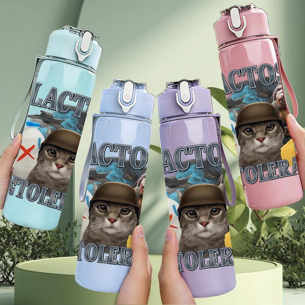 1PC Lactose Intolerant Cat Print 750ml Color Plastic Sports Water Bottle Leakproof Flip Straw Lid Suitable for Sports Office Home Use