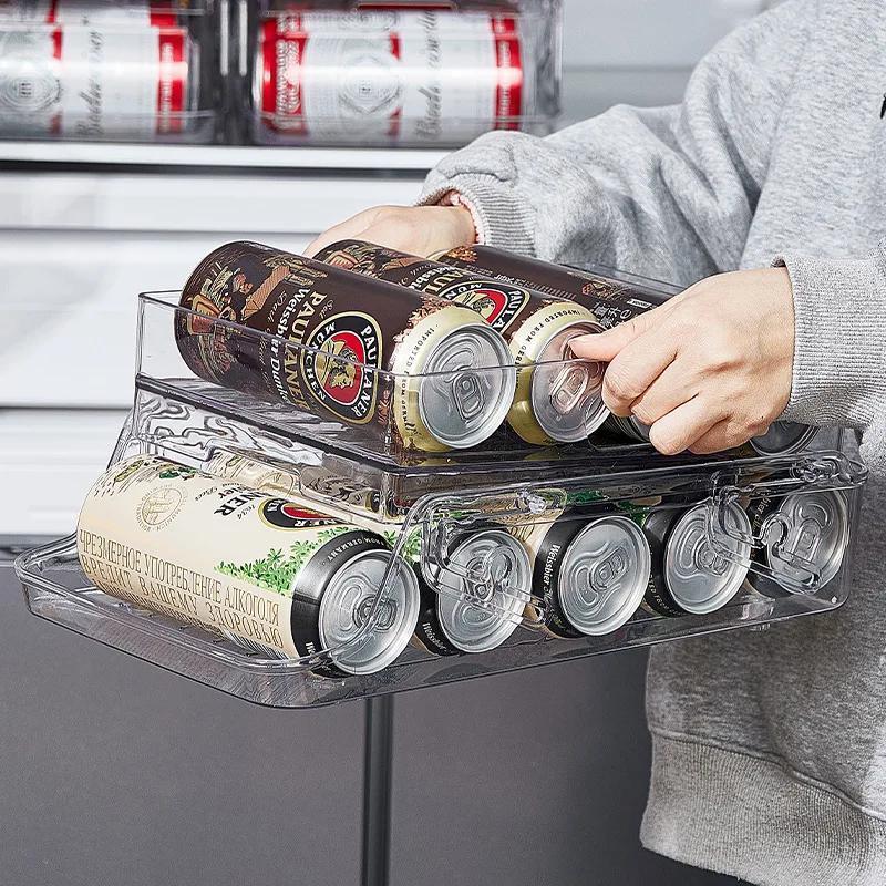 Stackable Clear Can Dispenser For Fridge 2 Tier Automatic Rolling Beverage Holder For Soda Beer And Canned Drinks