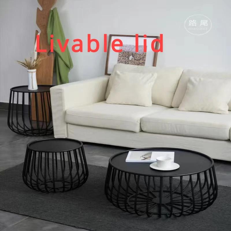 Masă de cafea nordică din fier, simplă, modernă, rotundă, combinată, masă de cafea mică, stil industrial, masă laterală creativă