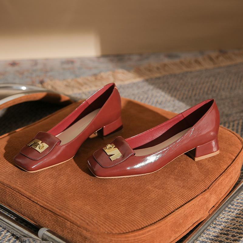 Classic fashion retro square head thick heel women's single shoes versatile new temperament comfortable medium heel women's shoes