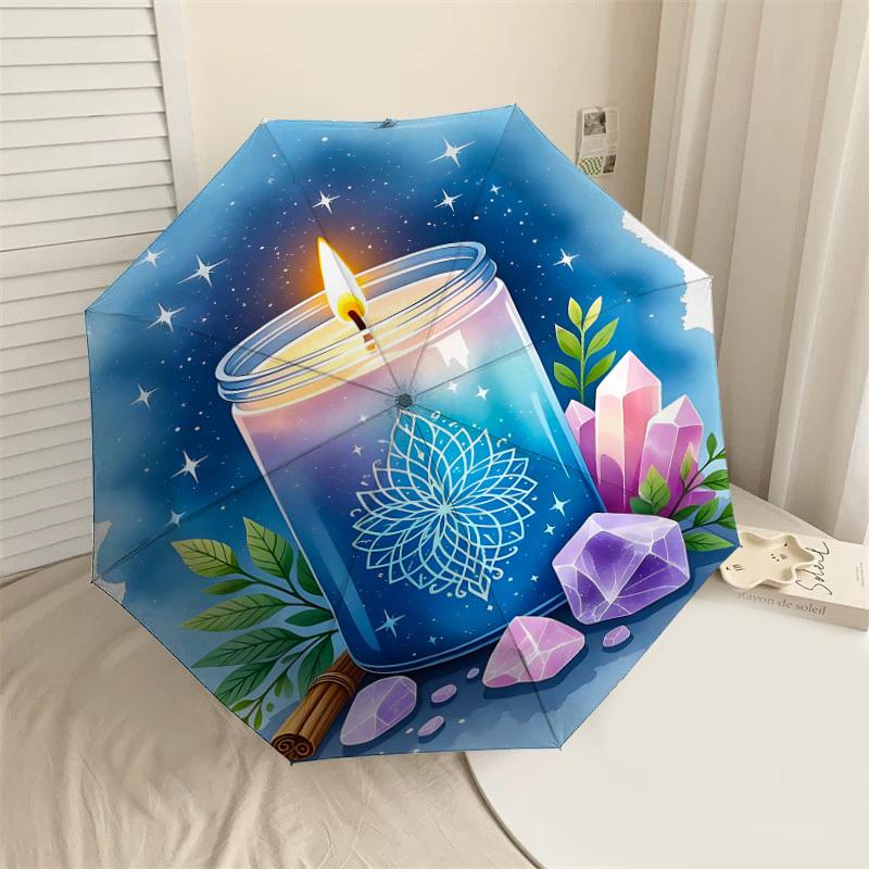 

1pc Candle, Crystals Automatic Open/Close Umbrella Compact Folding Umbrella with 8-Rib Shaft for Women/Men, Elegant Birthday1240S
