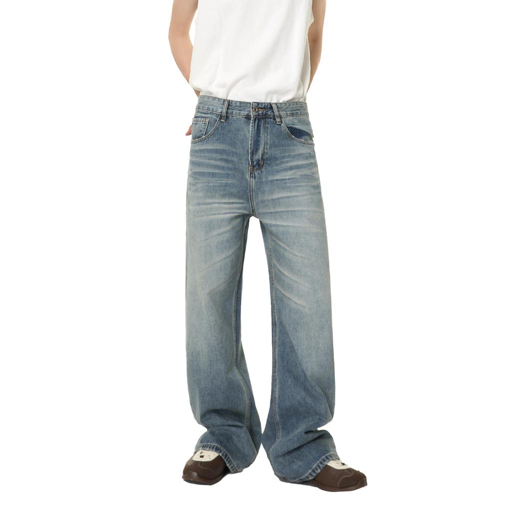 Men's Clothing | Vibe Washed Three-dimensional Cat Whisker A-shaped Straight Wide-leg Jeans Versatile Tide