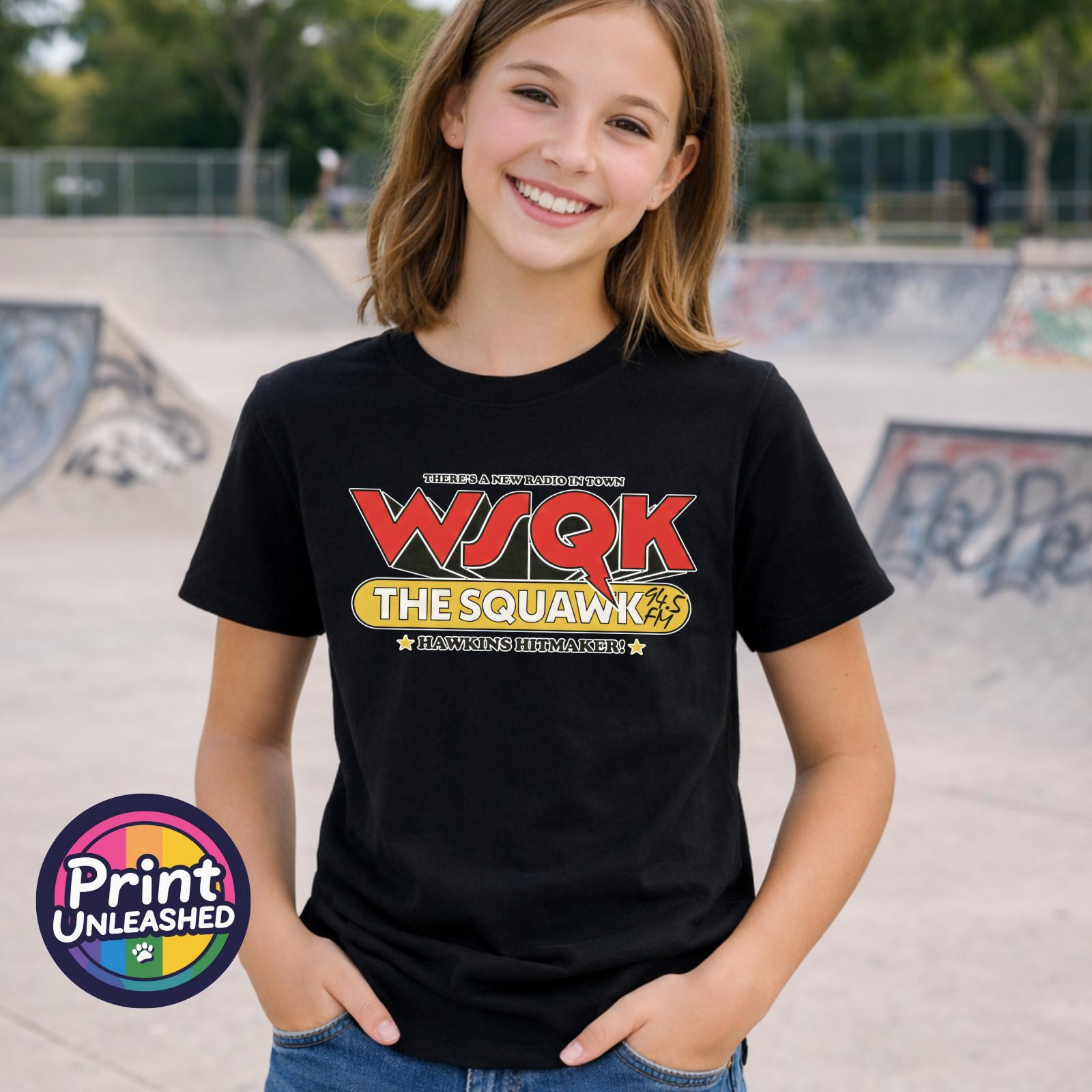 WSQK The Squawk Kids Tee Age 5-18 Hawkins Radio T-Shirt Stranger Things Teen Top M