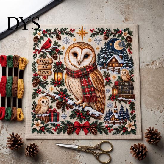 Handmade Christmas Decoration Projects Animal Cross Stitch Kit, Holiday Embroidery Starter Seasonal Present for Friends Pattern, Festive Craft