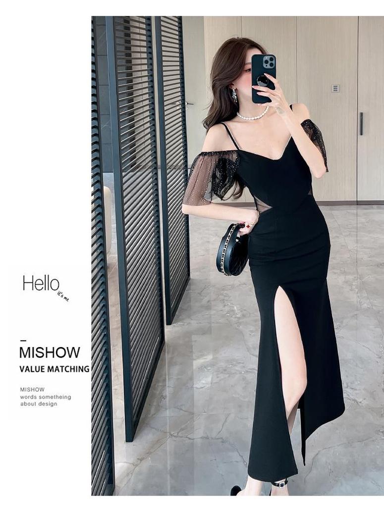 Women's Sexy Black Evening Dress - Elegant, Slim-Fit Summer Banquet Fashion