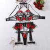 Lingerie Embroidery Flower Tie Cross Hollow Perspective Five Piece Set Other Women's Underwear