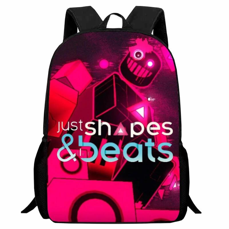 Printed Shapes Rhythm Just Shapes & Beats School Bag, Cartoon Action Backpack for Men and Women