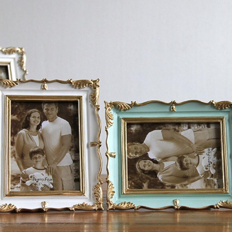 Eleganter Harz-Fotorahmen Antikes Design Europäischer Goldener Rand Geschnitzter Bilderrahmen für Wohnzimmer Tischdekorationen