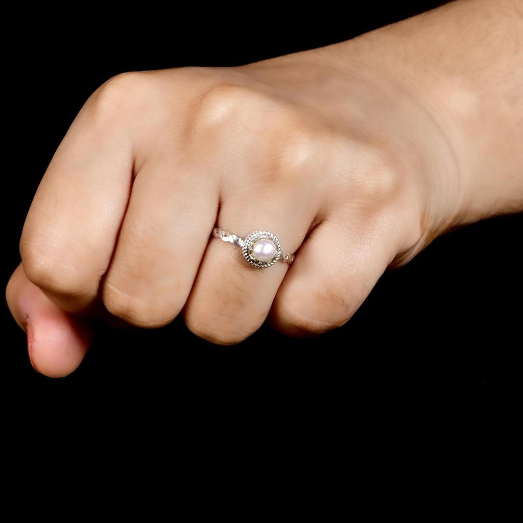 Natural Pearl Twisted Silver Ring | Minimalist Dainty Pearl Ring | Handmade Elegant Jewelry Gift for Her | Gift for her.