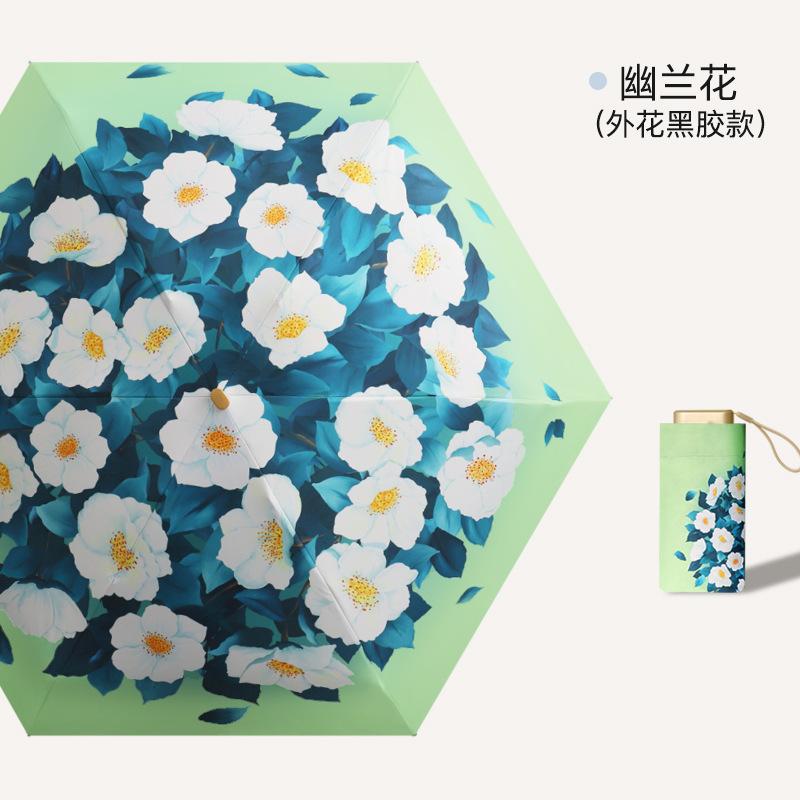 New Flat 60% Fold Pocket Umbrella, Sun Card Umbrella, Gold Glue Sun Protection and Anti-parasol, Small Fresh Umbrella, Women's Folding Umbrella.