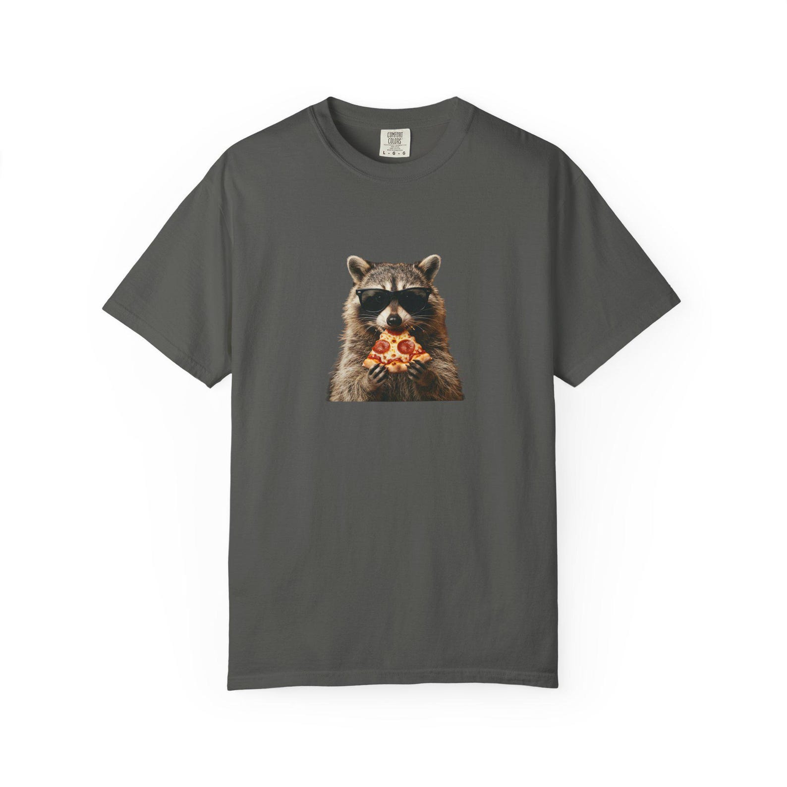Raccoon Eating Pizza T-shirt | Funny Animal Graphic Tee L