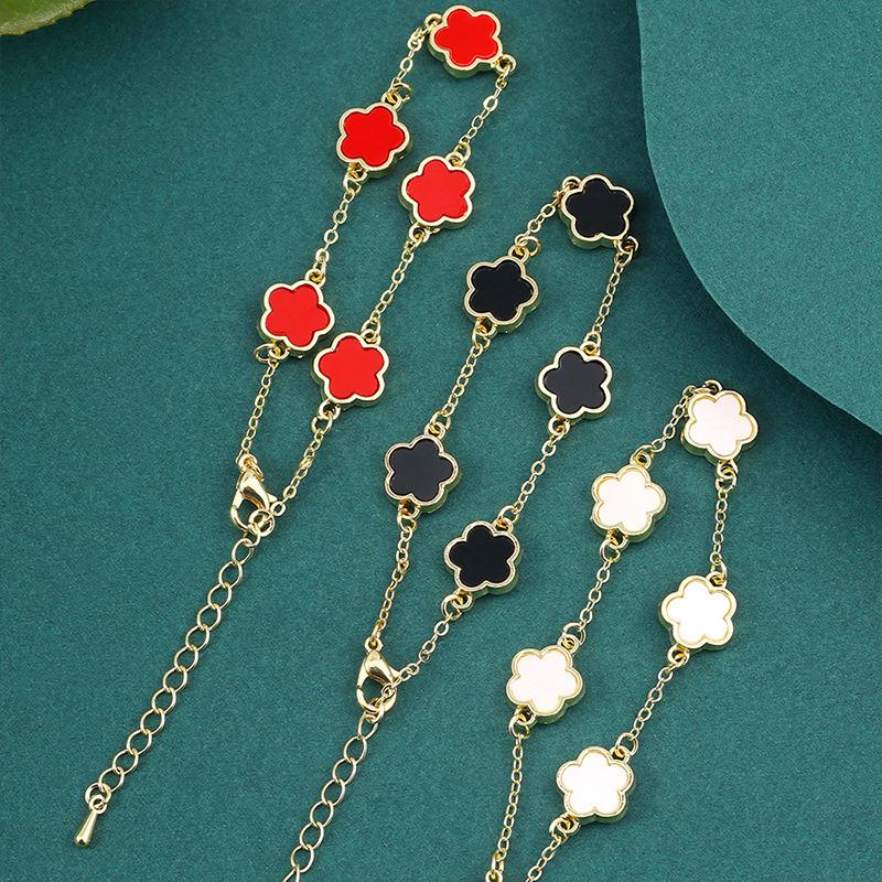 New Design Gold Color Five-petal Flower Bracelet for Women Exquisite Plum Bossom Chain Bracelet Girl Light Luxury Jewelry