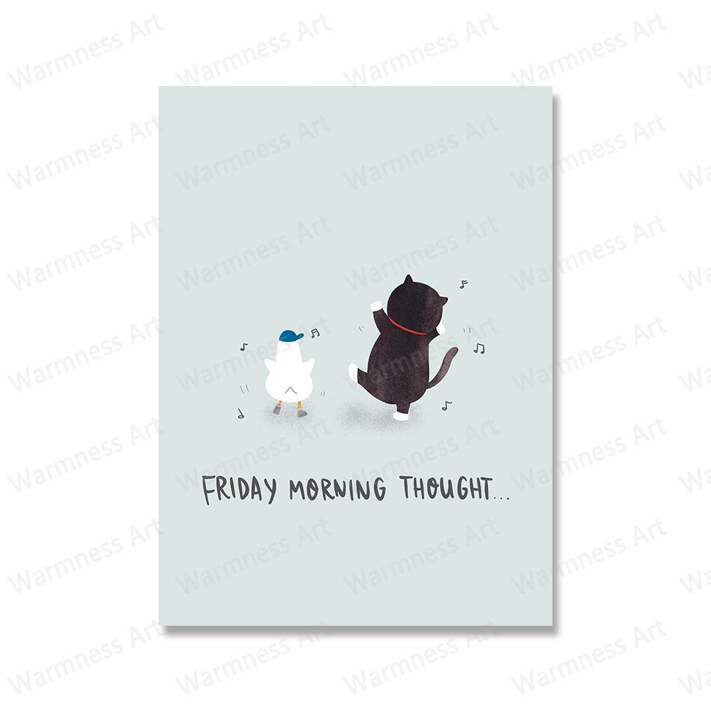 Funny Cute Black Cat Eat Foods Poster Nordic Wall Art Canvas Painting Prints Cartoon Animal Pictures For Living Room Home Decor
