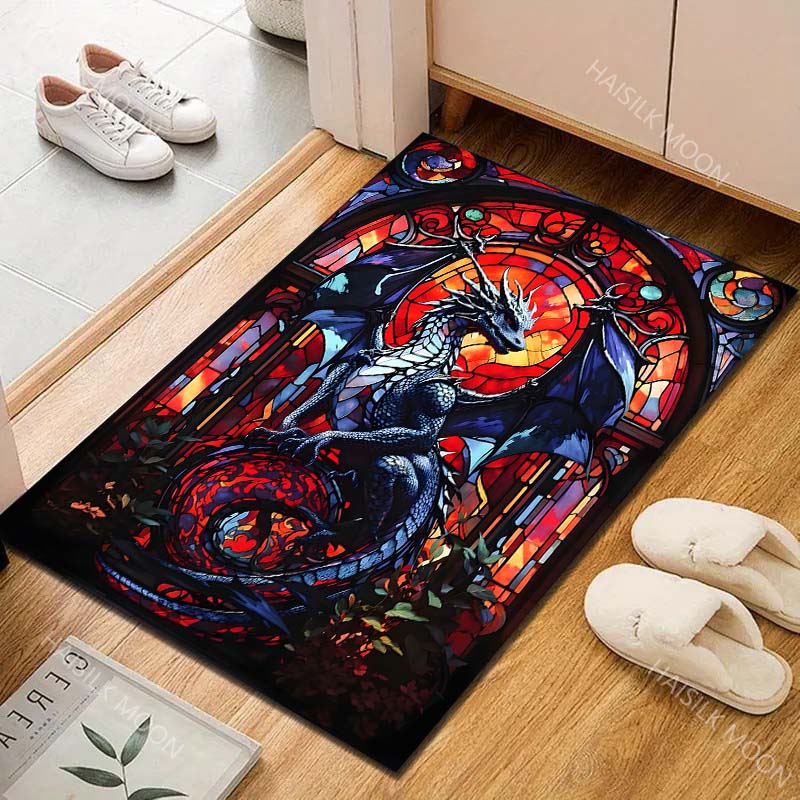 1PC Stained Glass Dragon Plants Carpet for Living Room Bedroom Sofa Home Decor Rus Non-slip Floor Mat Luxury Gift Multiple Sizes