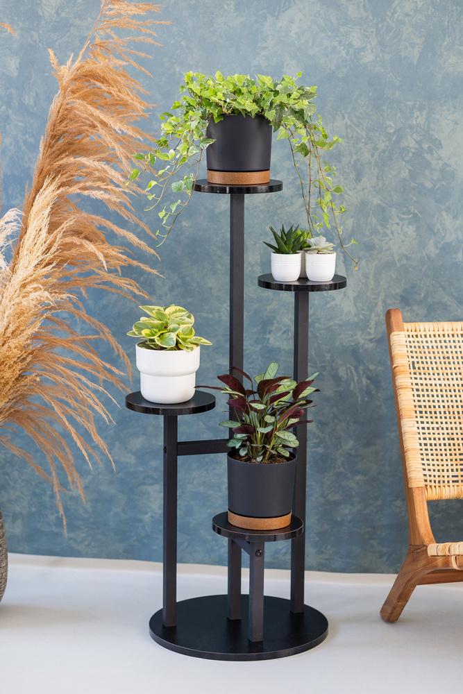 FINO Universal Flower Stand - Black, 4-tier Flower Stand for 6 Pots