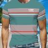 Męski T-shirt Casual w Paski z Cyfrowym Nadrukiem 3D Okrągły Dekolt Krótki Rękaw Idealny na Lato i na Co Dzień