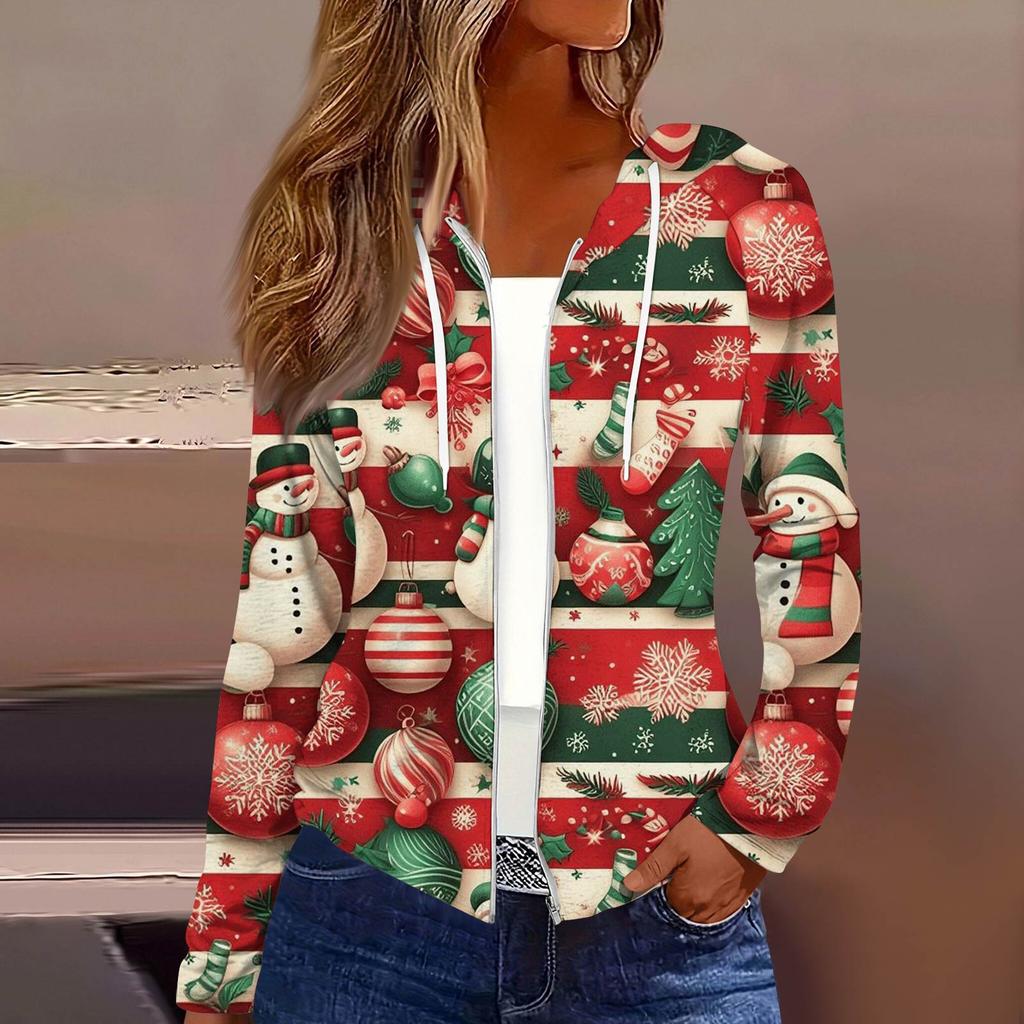 Dame Mote Juleprint Casual Glidelås Langermet Hettejakke