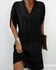 2024 Women's V-Neck Pleated Batwing Sleeve Dress for Spring/Summer - Elegant Style