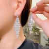 CMM Shiny Silver Color Cubic Zirconia Long Leaf Drop Earrings for Brides