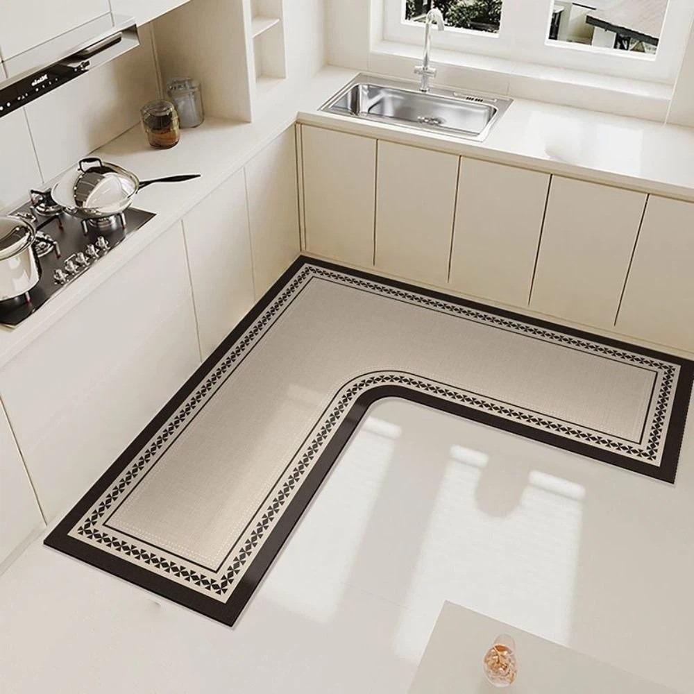 Luxury Kitchen Carpet Oil-resistant Water Absorbent L-Shaped Rug Wear-resistant Stain-resistant Kitchen Corner Mat Kitchen Decor