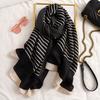 Classic Black White Striped Scarf Elegant Thin Breathable Silky Shawl Spring Summer Sunscreen Soft Beach Towel