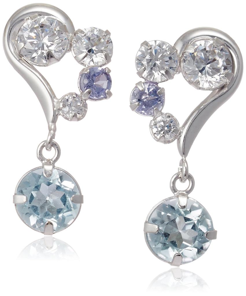 BLOOM K10 White Gold Earrings with November Birthstone Blue Topaz and Heart Motif [Official] Women's (0222-8113-0019-0000)