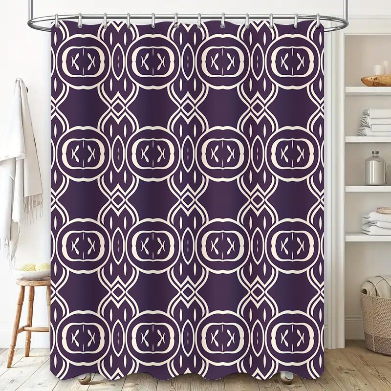 Purple White Geometric Shower Curtain Waterproof Bath Mat Decorative Bathroom Liner Home Decoration Size 69x72 inches (175x183cm